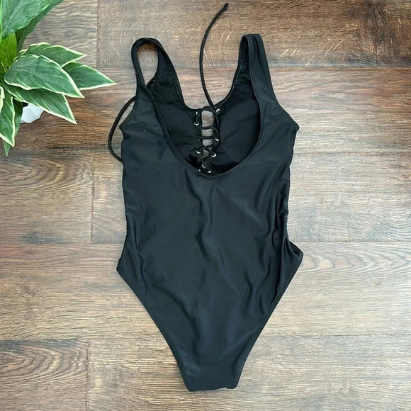 Black One Piece Bathing Suit with Lace Up Detail | Black One Piece | One Piece - Picture 6 of 11